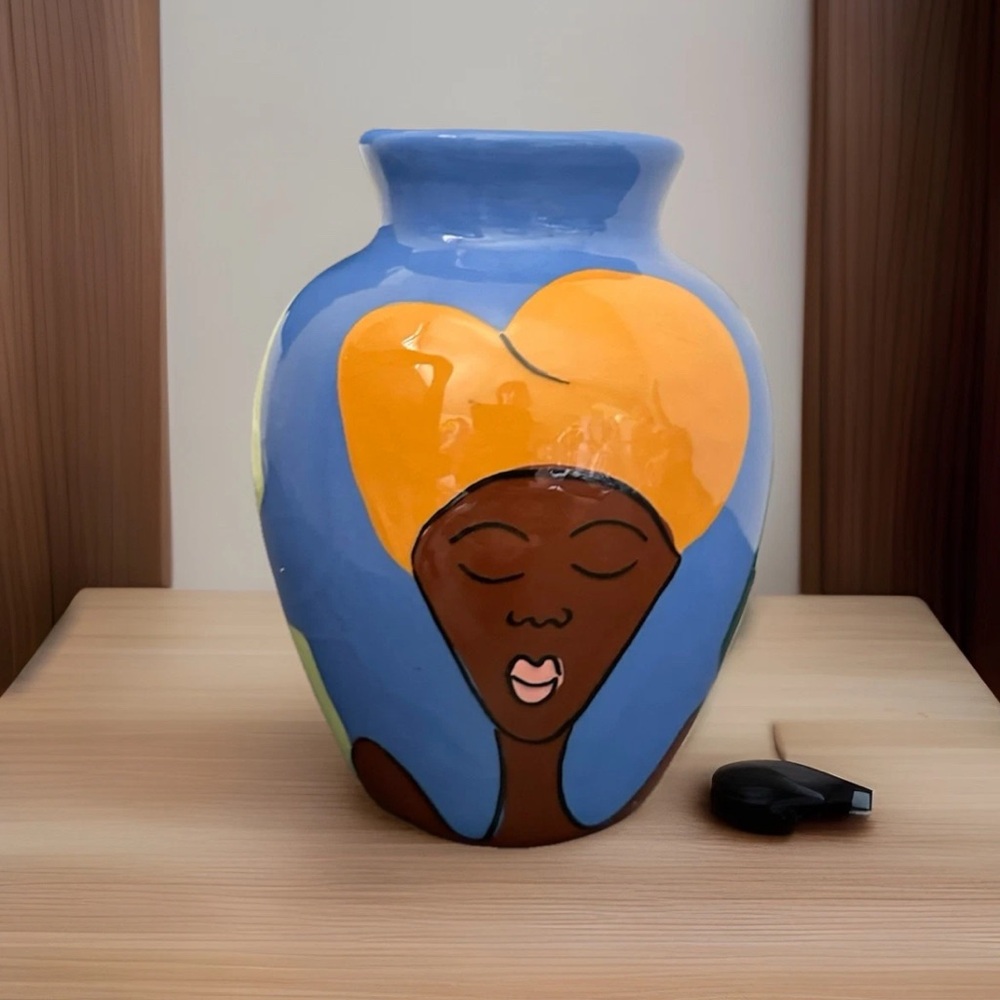 Zebi Designs Woman Vibrant Orange Hair  &Closed Eyes Unique Ceramic  Vase SMALL